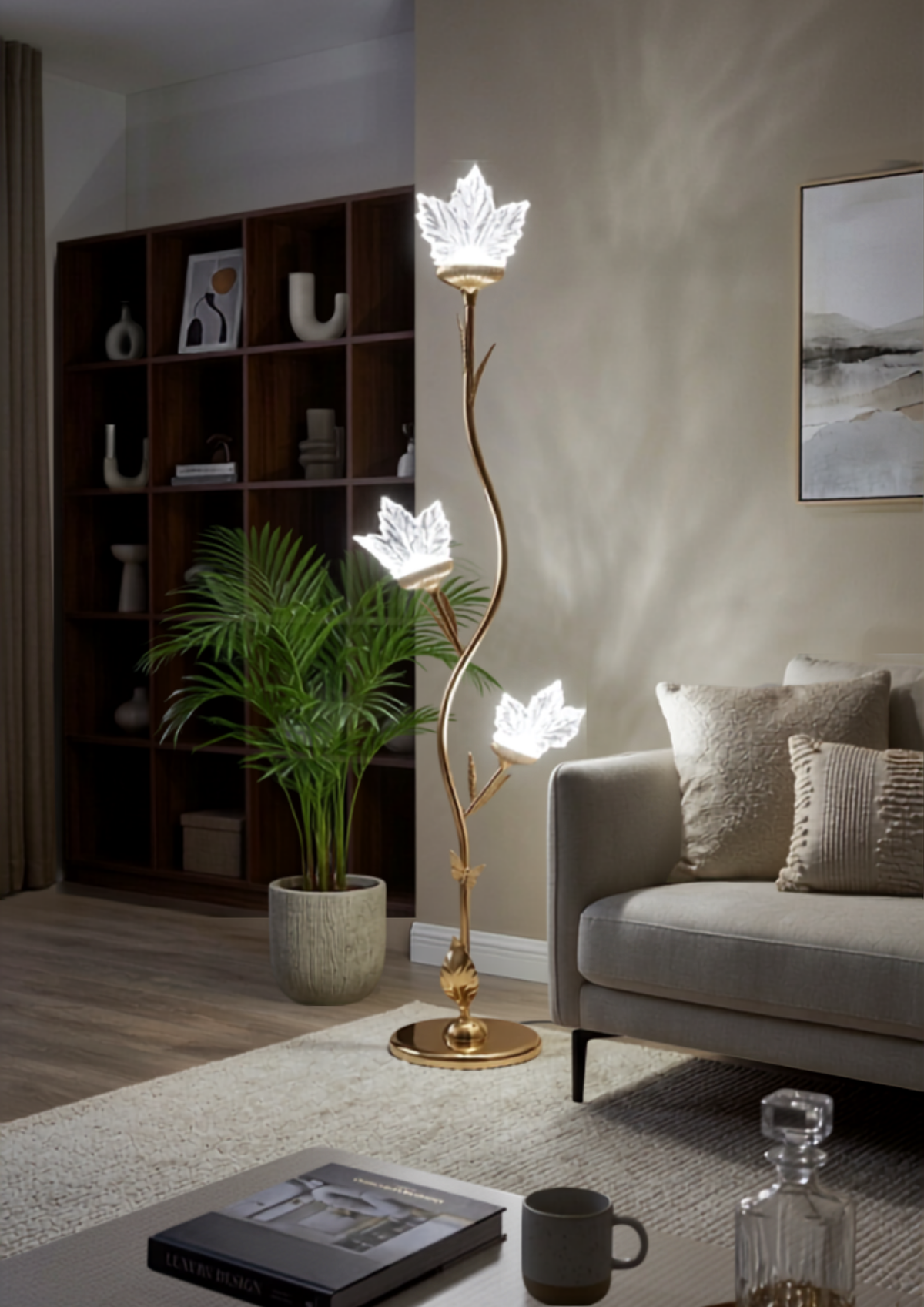 Lámpara de Piso LED - Diseño Hojas de Cristal Maple