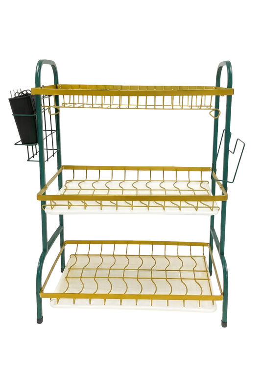 Escurridor de Platos de 3 Niveles - Colorido (Verde y Dorado)