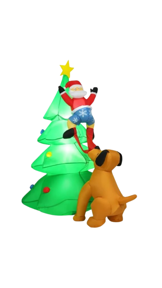 Árbol Navideño Inflable con Papá Noel y Perro – 180 cm
