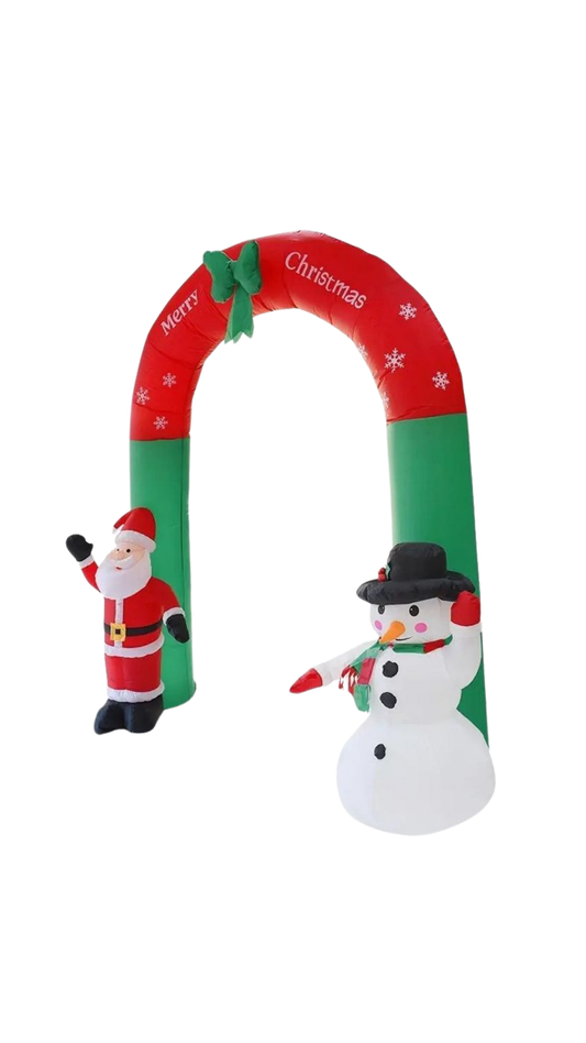 Arco Navideño Inflable con Papá Noel y Muñeco de Nieve