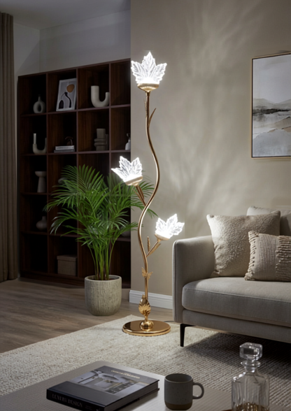 Lámpara de Piso LED - Diseño Hojas de Cristal Maple