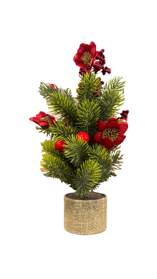 Árbol de Navidad Decorativo con Detalles Rojos – 40 cm