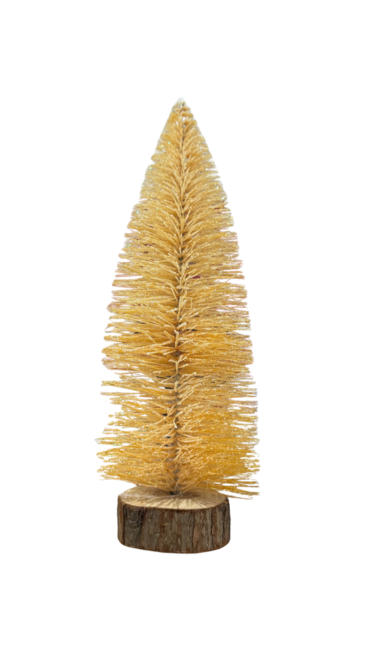 Árbol de Navidad Dorado con Base de Madera – 30 cm