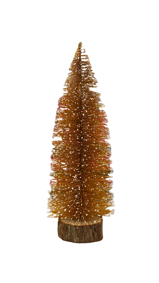 Árbol de Navidad Dorado con Base de Madera – 33 cm