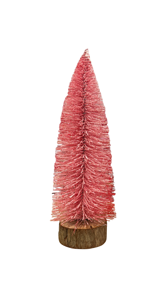 Árbol de Navidad Rosado con Base de Madera – 30 cm
