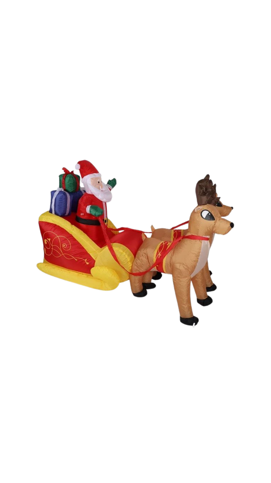 Papá Noel con Dos Renos y Trineo Inflable – 230 cm